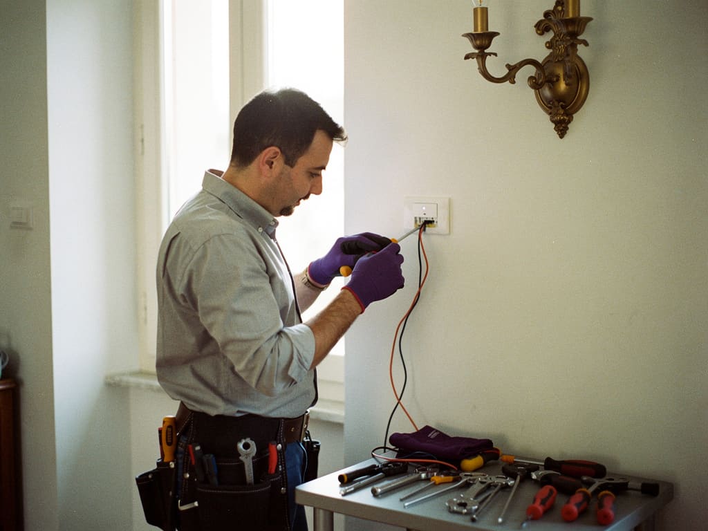 Elettricista che sostituisce un interruttore in una casa ordinata
